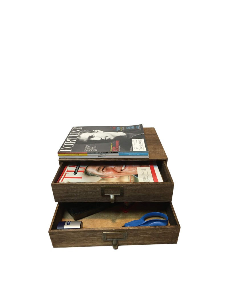 Wallniture Home Office Desk Organizer - Wooden 2 Drawer Under Monitor Stand - Printer Platform - Paper Holder Walnut - Image 3